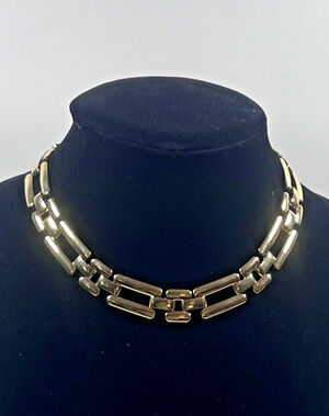 Large Gold Tone Rectangle Links Bold Chunky Statement Collar Necklace